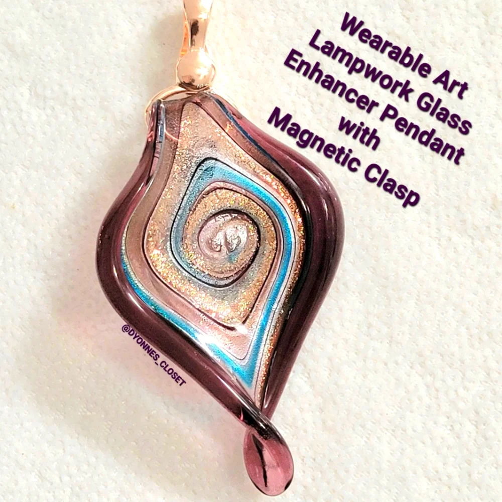 Wearable Art Lampwork Glass Enhancer Pendant with Magnetic Clasp - Picture 1 of 7